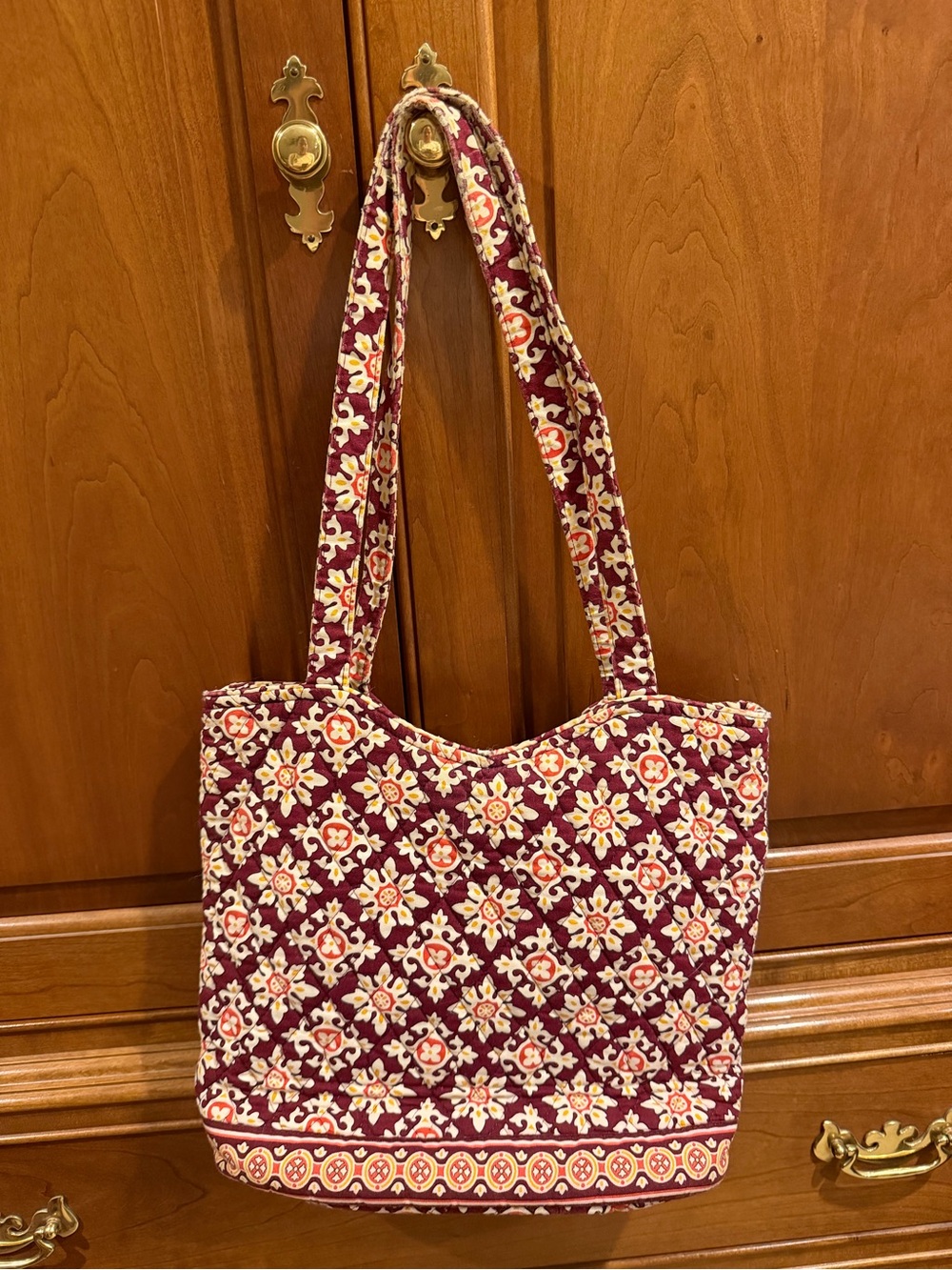 Vera Bradley Quilted Maroon Floral Tote Bag